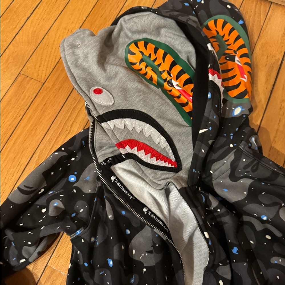 Black and Gray Shark Hoodie with Tiger Design